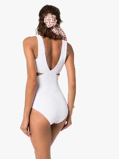 Shop Araks Ursa V-neck Cut-out Swimsuit In White