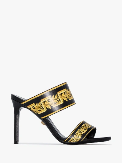 Shop Versace Black And Gold 95 Baroque Leather Mules