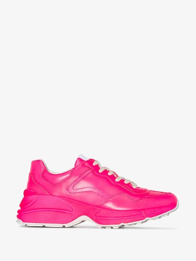 Shop Gucci Pink Rhyton Leather Sneakers