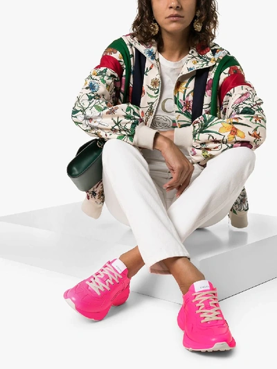 Shop Gucci Pink Rhyton Leather Sneakers