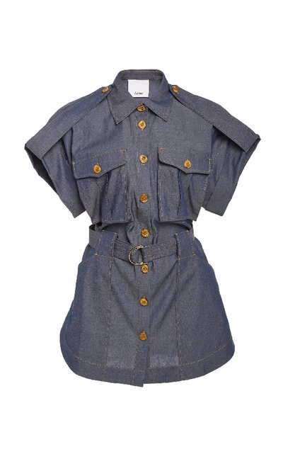 Acler Delton Belted Chambray Mini Dress In Blue