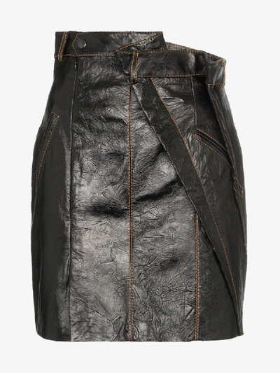 Shop Situationist Asymmetric Leather Mini Skirt In Black