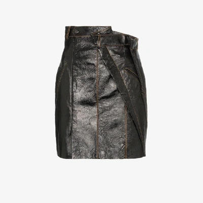 Shop Situationist Asymmetric Leather Mini Skirt In Black