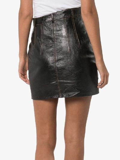 Shop Situationist Asymmetric Leather Mini Skirt In Black