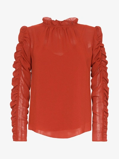 Shop See By Chloé Ruffle Neck Ruched Blouse In Red