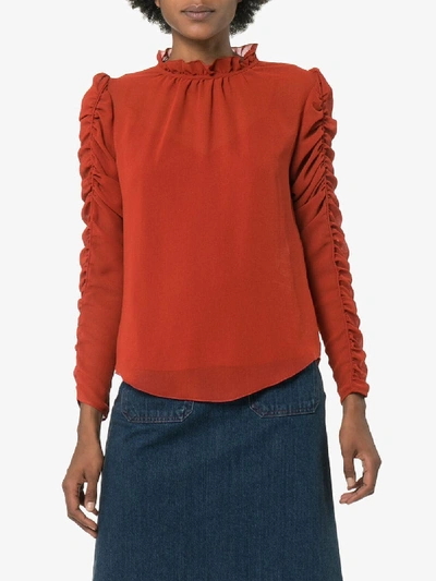 Shop See By Chloé Ruffle Neck Ruched Blouse In Red