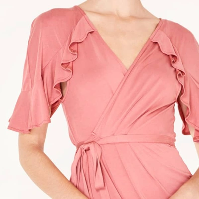 Shop Paisie Maxi Jersey Wrap Dress With Short Frilled Sleeves In Coral