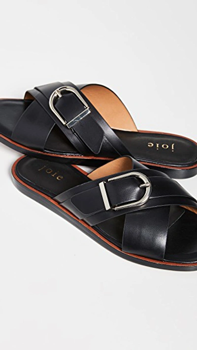 Joie Parsin Buckle Leather Sandals In Black ModeSens