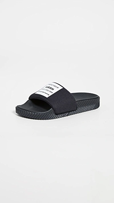 Shop Adidas Originals By Alexander Wang Aw Adilette Lycra Slides In Core Black/core White