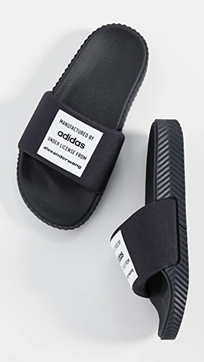 Shop Adidas Originals By Alexander Wang Aw Adilette Lycra Slides In Core Black/core White