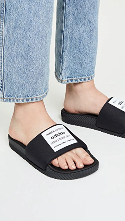 Shop Adidas Originals By Alexander Wang Aw Adilette Lycra Slides In Core Black/core White