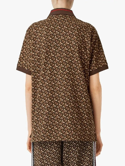 Shop Burberry Monogram Print Stripe Oversized Cotton Polo Shirt In Brown