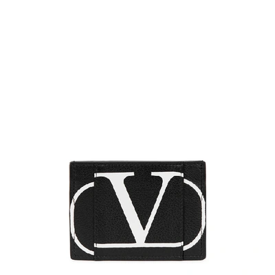 Shop Valentino Black Logo-print Leather Card Holder