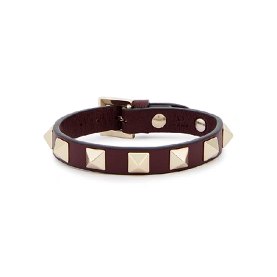 Shop Valentino Rockstud Plum Leather Bracelet In Burgundy