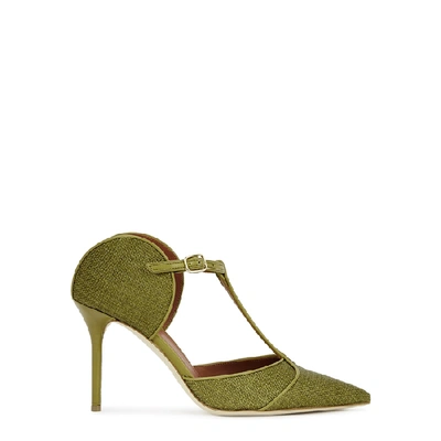 Shop Malone Souliers Imogen 85 Olive Raffia And Leather Mules