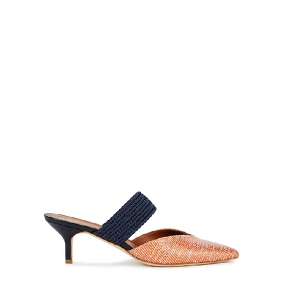 Shop Malone Souliers Maisie 45 Raffia And Leather Mules In Orange And Other