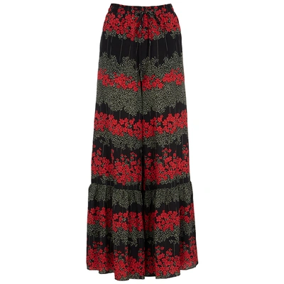 Shop Red Valentino Black Floral-print Silk Trousers