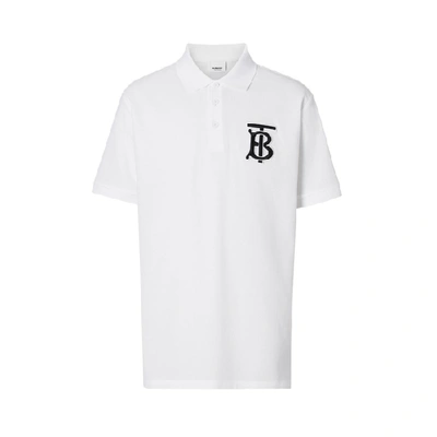 Shop Burberry Monogram Motif Cotton Pique Oversized Polo Shirt In White
