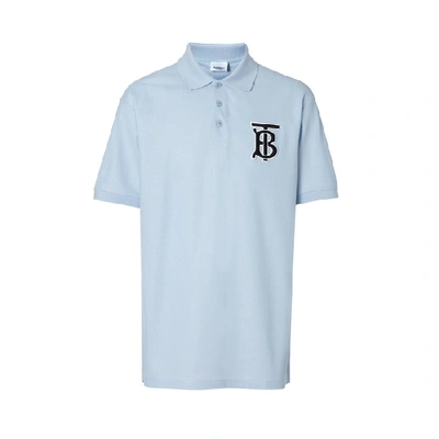 Shop Burberry Monogram Motif Cotton Pique Oversized Polo Shirt In Pale Blue
