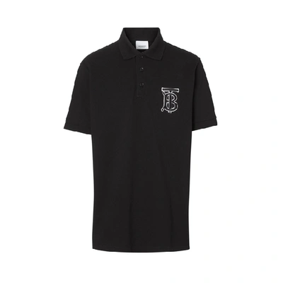 Shop Burberry Monogram Motif Cotton Pique Oversized Polo Shirt In Black