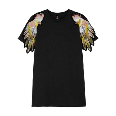 Shop Ragyard Black Parrot-appliquéd Cotton T-shirt