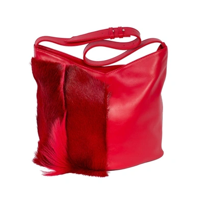 Shop Sherene Melinda Hobo Springbok Leather Handbag In Red With A Fan