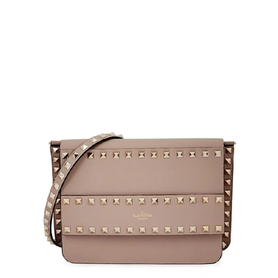 Shop Valentino Rockstud Almond Leather Cross-body Bag In Nude