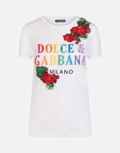 Shop Dolce & Gabbana Printed Jersey T-shirt With Embroidery In White