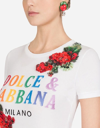 Shop Dolce & Gabbana Printed Jersey T-shirt With Embroidery In White