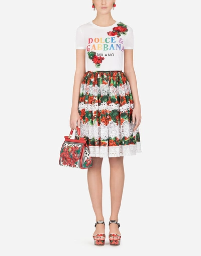 Shop Dolce & Gabbana Printed Jersey T-shirt With Embroidery In White