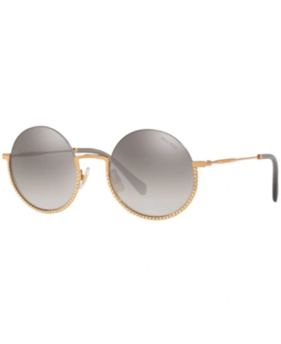 Shop Miu Miu Sunglasses, Mu 69us 52 In Antique Gold/gradient Grey Mirror Silver