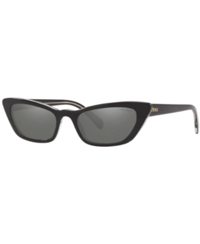 Shop Miu Miu Sunglasses, Mu 10us 53 In Top Black On Transparent/dark Grey Flash Silver