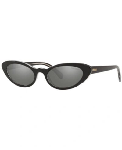 Shop Miu Miu Sunglasses, Mu 09us 53 In Top Black On Transparent/dark Grey Flash Silver