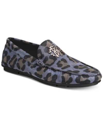 Shop Roberto Cavalli Men's Leopard Drivers Men's Shoes In Blue Leopard