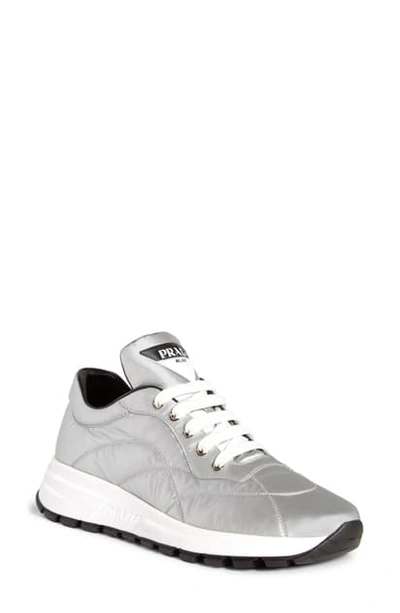 Shop Prada Nylon Trainer Sneaker In Argento Nylon