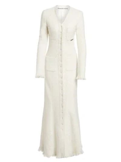 Shop Alexander Wang Tweed Frayed-edge Coat In Ivory
