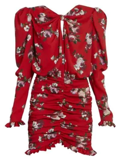 Shop Magda Butrym Ruched Silk Bow Mini Dress In Red