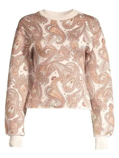 Shop Herve Leger Paisley Blouson Sleeve Sweater In Powder Pink
