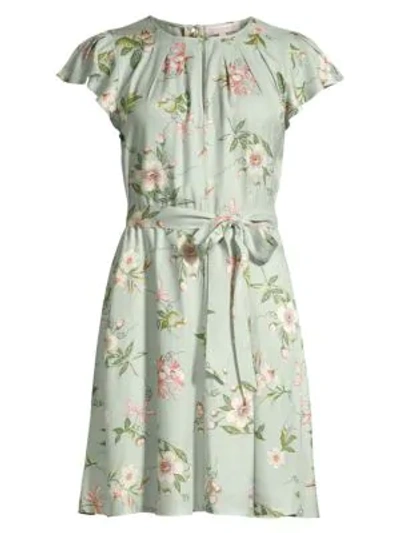 Shop Rebecca Taylor Flutter Sleeve Floral Dress In Mint Combo