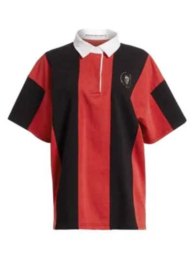 Shop Alexander Wang Asymmetric Cotton Rugby Shirt In Faded Red Black