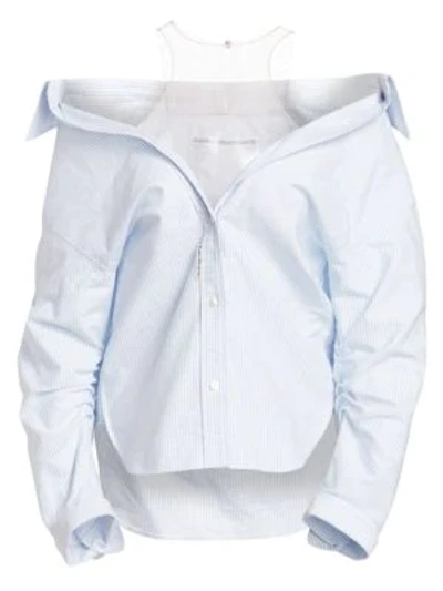 Shop Alexander Wang Falling Button-down Cotton Shirt In Blue White