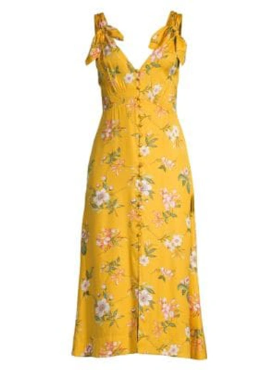 Shop Rebecca Taylor Lita Floral Tie Strap Midi Dress In Marigold