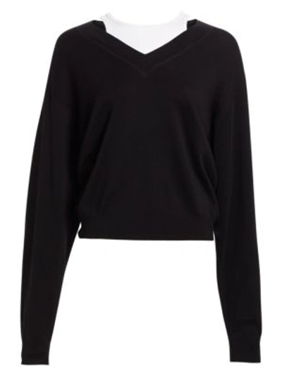 Shop Alexander Wang T Oversized Bi-layer V-neck Jumper In Black White