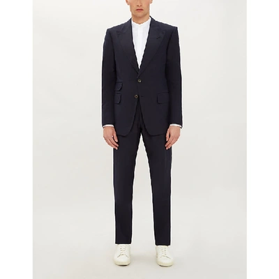 Shop Tom Ford Single-breasted Shelton-fit Silk And Linen-blend Suit In Navy