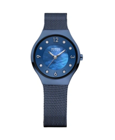 Shop Bering Ladies' Slim Solar Stainless Steel Mesh Watch In Blue