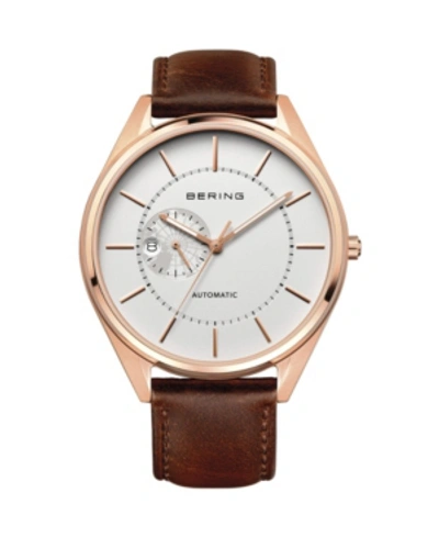 Shop Bering Men's Automatic Multifunction Stainless Steel Case Calfskin Strap In Brown