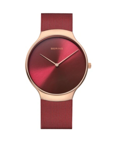 Shop Bering Men's Charity Stainless Steel Case And Mesh Watch In Red
