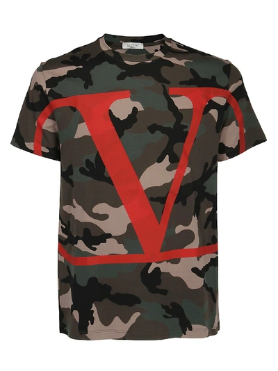 Shop Valentino T-shirt In Camou Army/rosso