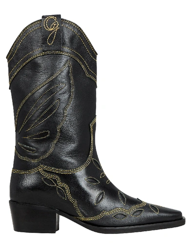 Shop Ganni High Texas Western Boots In Black