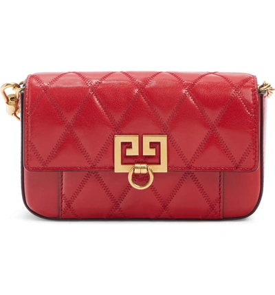Shop Givenchy Mini Pocket Quilted Convertible Leather Bag In Vermillion